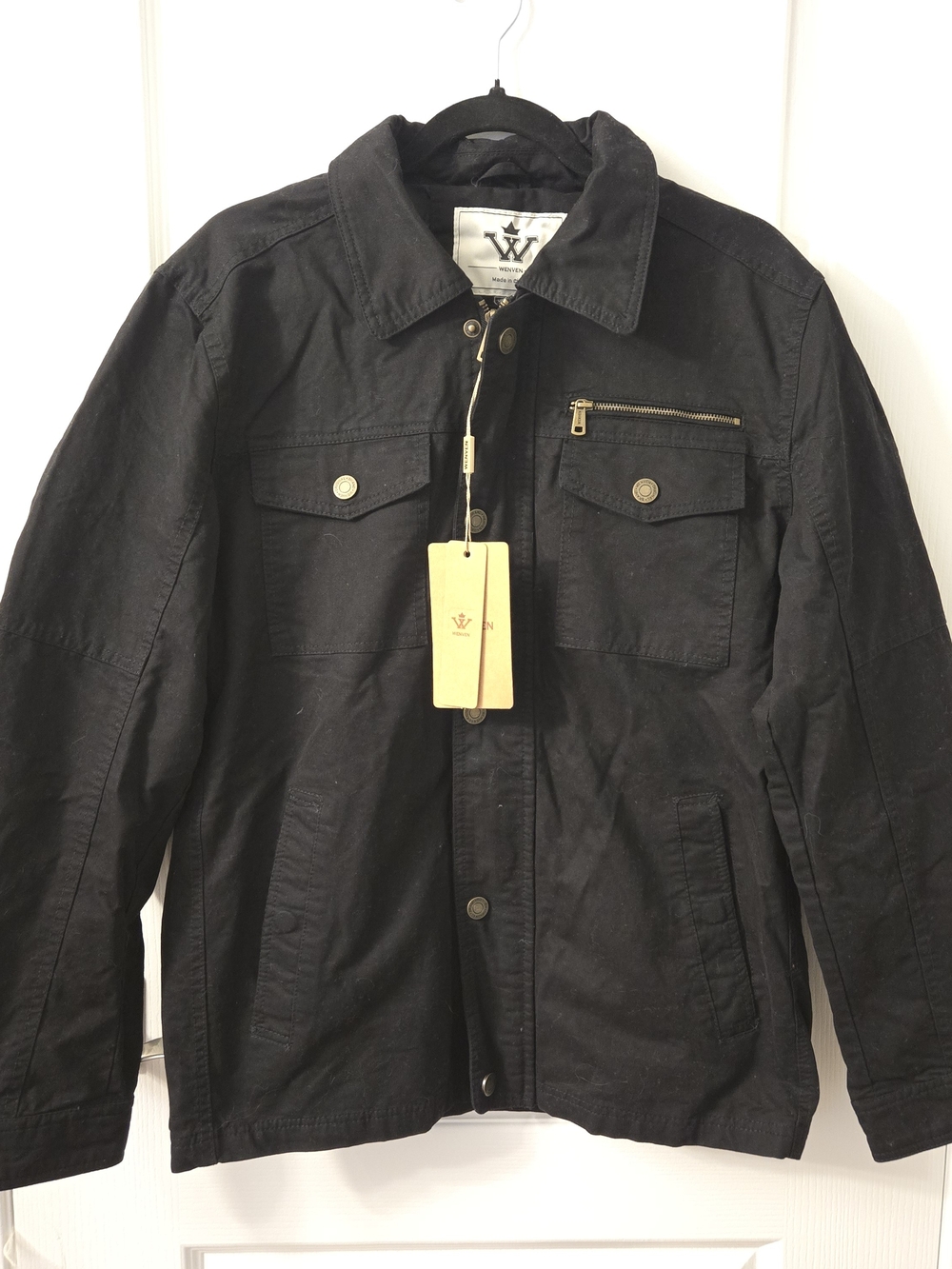 Men's Waxed Cotton Field Jacket in Black with Chest Zip Pocket